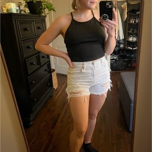 AE white denim shorts